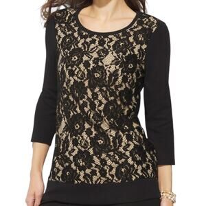 CHICO'S Lace Scoop Neck Tunic Top Knit Black & Tan Size 0 Small NWT